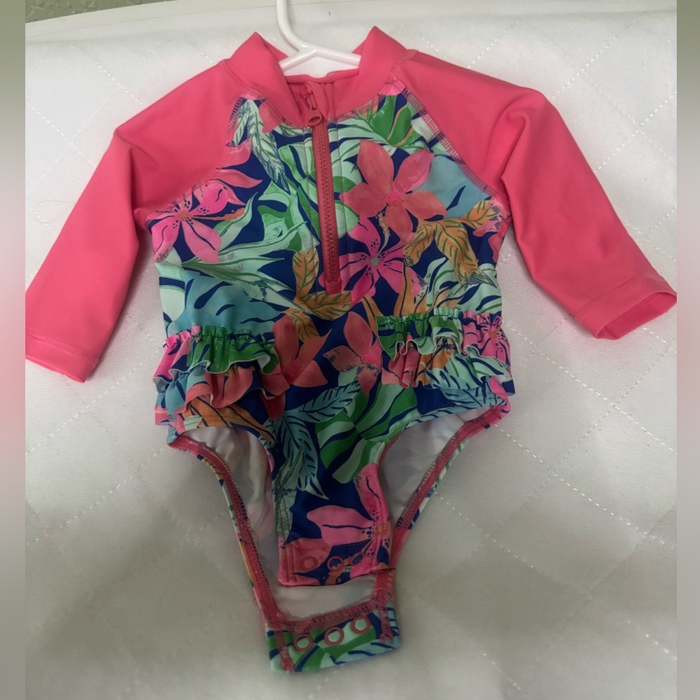 Baby Girl Floral Long-Sleeve One-Piece Swimsuit - Pink